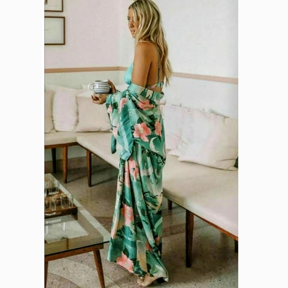 Moonstruck Teal Goddess Boho Kimono Maxi Robe